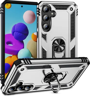 Obrázek produktu pro Pouzdro pro Samsung Galaxy A35 dvouvrstvé robustní, vojenská ochrana pouzdro s držákem prstenu a stojánkem Stříbro
