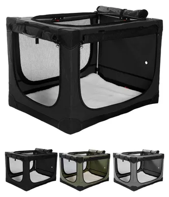 Produktbild von Hundebox faltbar für mittlere Hunde, Transportbox Auto, reißfestes Netz, Plüsch-Betteinlage, 106x78x78cm, Schwarz