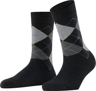 Produktbild von Burlington Damen Socken - Queen, Kurzstrümpfe, Baumwolle, Rautenmuster, Logoemblem Schwarz/Grau/Hellblau