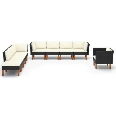 Produktbild von （Robust Möbel） 9-tlg. Garten-Lounge-Set - elegantes Design - Sitzgruppe/Gartengarnitur - Poly Rattan Eukalyptusholz Schwarz - Terassenmöbel DEMöbel234854