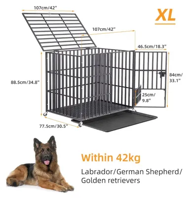 Obrázok produktu pre Klietka pre psov – veľká kovová klietka – 86 cm – 3 uzamykateľné dvere – kolieska – vyberateľná miska – maximálna nosnosť 100 kg – čierna farba