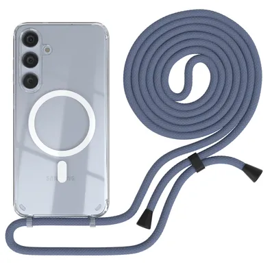 Produktbild von EAZY CASE - Handykette kompatibel mit Samsung Galaxy S24 Plus Kette zum Umhängen Stoßfest Handyhülle für Galaxy S24 Plus Silikon Hülle mit Band Handytasche Transparent in Blau - Clips Schwarz