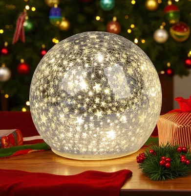 Produktbild von formano LED Deko-Kugel 12 cm Sterne Silber Glaskugel Timer 6h / 18h beleuchtet