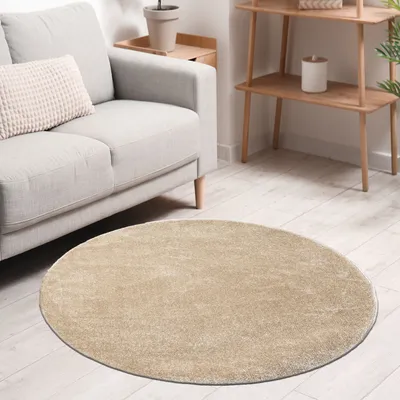 Produktbild von Teppich rund Wohnzimmer Kurzflor Einfarbig für Schlafzimmer kinderzimmer weich Rund