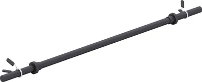 A black barbell with spring collars on a white background.