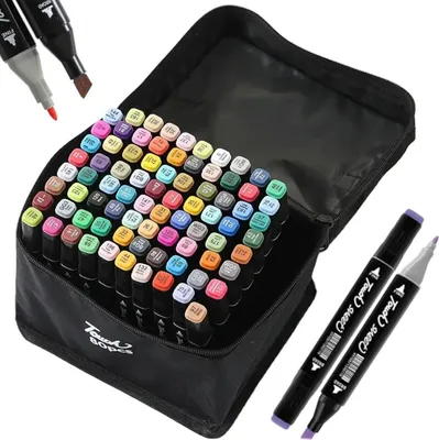 Zdjęcie produktu dla zestaw 80 kolorowych szkicowników Twin Marker Duo-Fibre Marker alkoholowy Dwustronny marker permanentny z etui dla artystów Dorośli Retoo