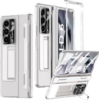 Produktbild von Hülle für Samsung Galaxy Z Fold 6 mit Displayschutz & Objektivschutz Transparent Galvanisierte Ständer Schutzhülle Klar