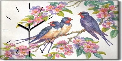 Produktbild von Küchenuhr Bürouhr Leinwand Uhr 60x30 Malerei Tiere Vögel Blumen Zweig Kunst - schwarze Hände
