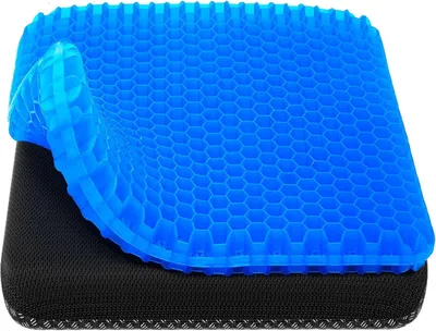 Produktbild von Gel-Sitzkissen mit Wabenstruktur, rutschfestem Bezug, atmungsaktiv, blau, 43 x 38 x 4