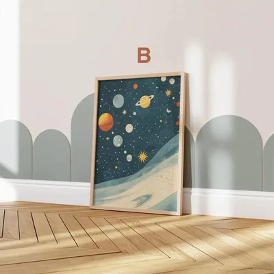 Produktbild von Astronaut Poster Kinderzimmer · Geschenkidee für Kinder · Kinderzimmer Deko · Weltraum Rakete & Planeten · Deko Print ohne Rahmen · Motiv B · 80×120cm