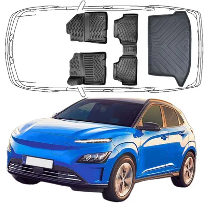 Produktbild von 3D Auto Fußmatten & Kofferraumwanne Set Kompatibel mit Hyundai Kona Elektro 1.Gen 2017-2023