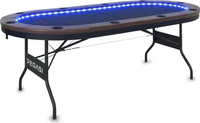 Produktbild von Pokertisch All-In, 220x114x105cm, faltbar, mit LED-Beleuchtung, USB-Ladeanschlüssen und Getränkehaltern, für 10 Spieler