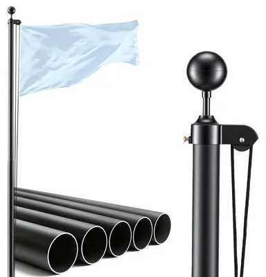 Zdjęcie produktu dla VEVOR, maszt flagowy, 9,14 m, wieloczęściowy zestaw masztów flagowych do użytku zewnętrznego, wyjątkowo gruba aluminiowa rura flagowa z osłoną podłogową z PVC, idealny do użytku w ogrodzie, w celach prywatnych i komercyjnych, kolor czarny