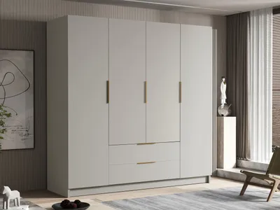 Obrázok produktu pre Veľká šatníková skriňa 200 cm BETILA - kašmír / zlatá