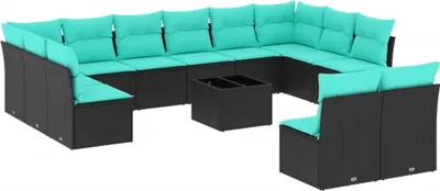 Image de vidaXL Ensemble de 13 canapés de jardin avec coussins, polyrattan noir