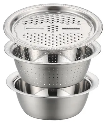 Produktbild von Deutschland Multifunktionales Edelstahlbecken, verbessertes multifunktionales Edelstahlbecken, Sieb-Set, Salatschleuder, Obst- und Gemüsewaschsieb, Reiskorbschüssel
