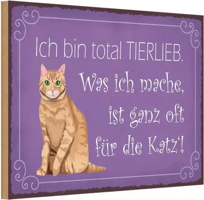 Produktbild von vianmo Holzschild 12x18 cm bin total tierlieb oft für Katze