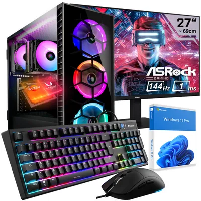 Produktbild von KRAFTPC Gaming PC Komplett-Set AMD Ryzen5 3400G - Radeon VEGA Grafik - 1TB M.2 SSD - 32GB DDR4 - Win11 - WLAN - Samsung 27" TFT - Tastatur/Maus
