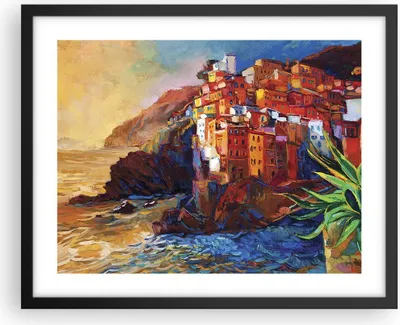 Produktbild von Gerahmtes Poster - Schwarzer Rahmen - Manarola Bunt Öl - 50x40 cm - Wand Bild - Wanddeko - Wandbilder - Kunstposter - Wandposter - Bilderrahmen - Bilder - Kunstdruck - Wandbild - P2BAA50x40-4164