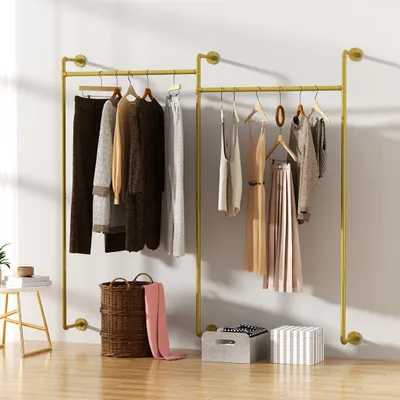 Produktbild von WISFOR Schwerlast Garderobenstange Wandgarderobe Kleiderstangen Industrie Garderobenständer Wandmontage DIY, Gold