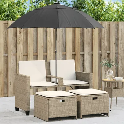 Produktbild von "2026 Promotion" Gartensofa/Loungesofa - 2-Sitzer - Sonnenschirm und Hocker Beige Poly-Rattan - Gartensofas CC22281