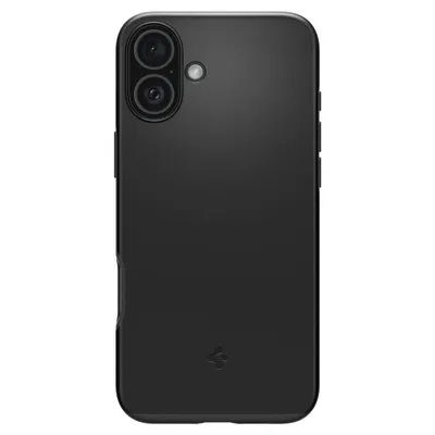A black smartphone case is shown from the back on a white background.