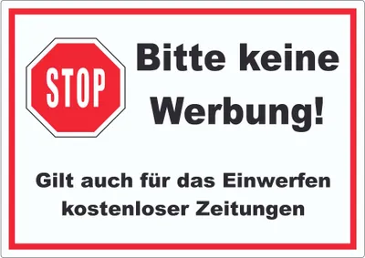 Produktbild von Stop Bitte keine Werbung Aufkleber A4 (210x297mm)