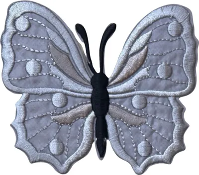 Produktbild von Schmetterlings-Emblem-Aufnäher zum Aufbügeln in Grau