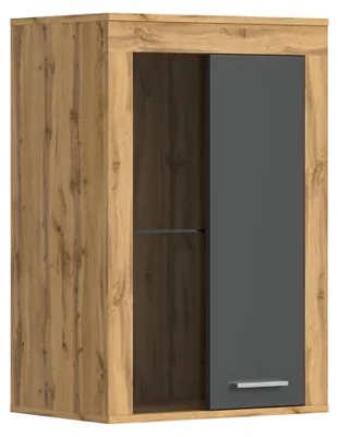 Vitrine Wotan Eiche/Grau, B/H/T: 60x86x35 cm, 1 Glastür, 2 Ablagen