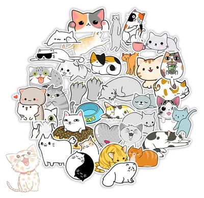 100 Katzen-Sticker, wasserdicht, bunt, 5-8 cm, PVC
