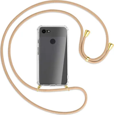 Produktbild von Handykette Backcover-Schutzhülle mit Band (Metall goldfarben) für Google Pixel 3 - beige