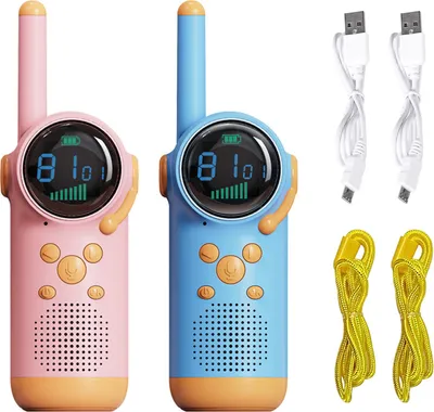 Image de (Bleu +Rose) Talkie-walkie pour enfants, 22 canaux, radio bidirectionnelle, longue portée de 3 km, talkie-walkie de poche, jouet cadeau pour les garçons et les filles à l'extérieur, écran couleur D22