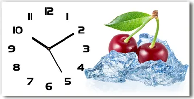 Produktbild von Wanduhr aus Glas – 60x30 cm - Glasbild - Glasuhr - Gehärtetes Glas - schwarze-zeiger - Kirsche mit Eis