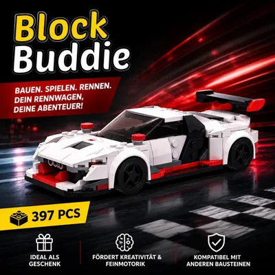 Produktbild von BlockBuddie™ R8 Formel 1 inspirierter Sportwagen – 397 Teile – Klemmbaustein Set