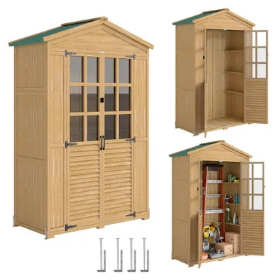 Produktbild von Outsunny Gartenschrank Holz Geräteschuppen mit Ablage Acrylfenstern Hellbraun