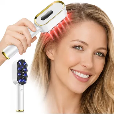 Produktbild von Laser Haarwachstum Kamm mit Rotlicht Therapie, elektrische Kopfhaut Massagebürste mit LED Licht und Vibration, wiederaufladbares Haarpflege Gerät für Damen und Herren