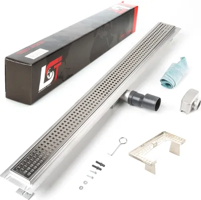 Produktbild von Duschrinne Quadrate 900x70mm Ablaufrinne Duschrost mit Edelstahl Siphon Haarsieb