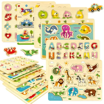Produktbild von Holzpuzzles mit Stiften für Kleinkinder (6 Stück)