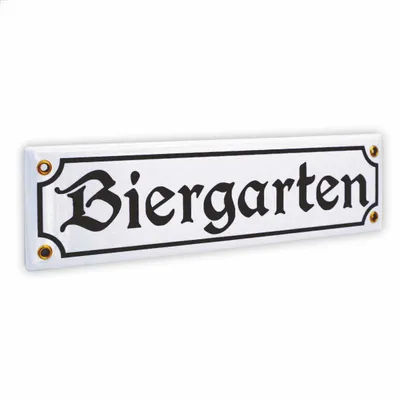 Produktbild von Biergarten Schild - 8x30 cm - Keramik Emaille - Wetterfest - Oktoberfest Schild - Deko Blechschild - Emailschild - WEISS/schwarz