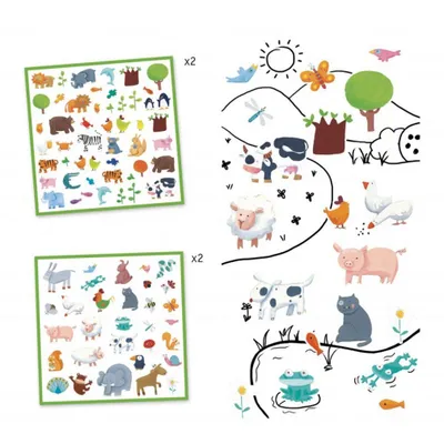 Produktbild von DJECO Zoo Aufkleber, 160 Stück auf 4 Stickerbögen, für Kinder 4-7 Jahre