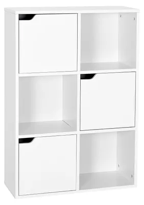 Bücherregal 6 Würfel, 3-stöckig, mit Türen, 60x30x90 cm, weiß