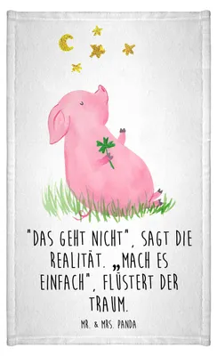 Produktbild von Mr. & Mrs. Panda Handtuch Schwein Glück - Weiß - Geschenk, Sterne, Träume, Motivation, Mini-Handtuch, Ziele, Baumwollhandtuch, badezimmer, Klein, frottierhandtuch