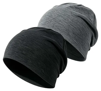 Obrázek produktu pro 2 kusy čepice pro muže i ženy, tenká a lehká bavlněná čepice typu "beanie", uni, vhodná i jako čepice pro osoby podstupující chemoterapii, barva: černá, tmavě šedá