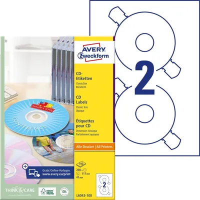 Produktbild von Avery Zweckform - Etikett Zweckform L6043-100 CD weiß 200 Stück
