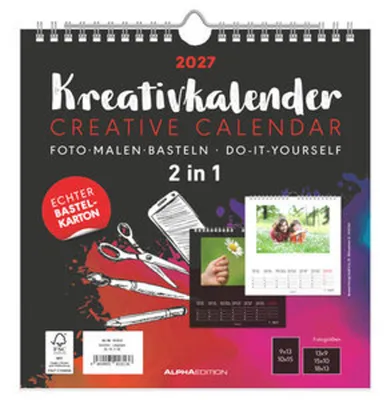 Produktbild von Kreativkalender M - 2 in 1 2027: Bastelkalender 21x22 cm mit beidseitigem Design, echtem Bastelkarton und gestaltbarem Titelblatt