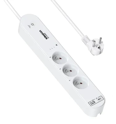 WLAN-Steckdosenleiste, 4 Steckdosen, USB A+C, 16 A, 3680 W, Weiß