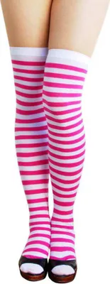 Produktbild von Oblique Unique Ringel Strumpfhose Overknee geringelt gestreift - weiss pink