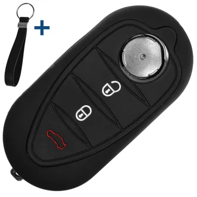 Produktbild von Auto Schlüssel Silikon Schutz Hülle + Schlüsselband Schwarz kompatibel mit ALFA Romeo Mito Giulietta 940 4C ab 2008 3 Tasten Klappschlüssel