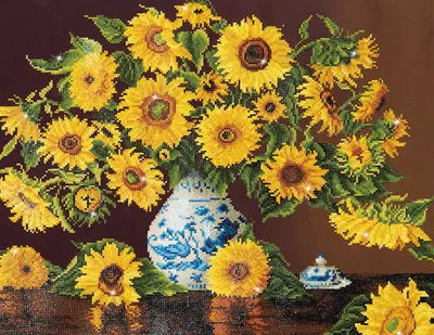 Produktbild von Sonnenblume in einer chinesischen Vase Diamond Dotz: 71x56 cm