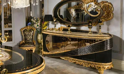 Obrázek produktu pro Elegantes schwarzes Holzspiegel mit goldfarbenem Rahmen